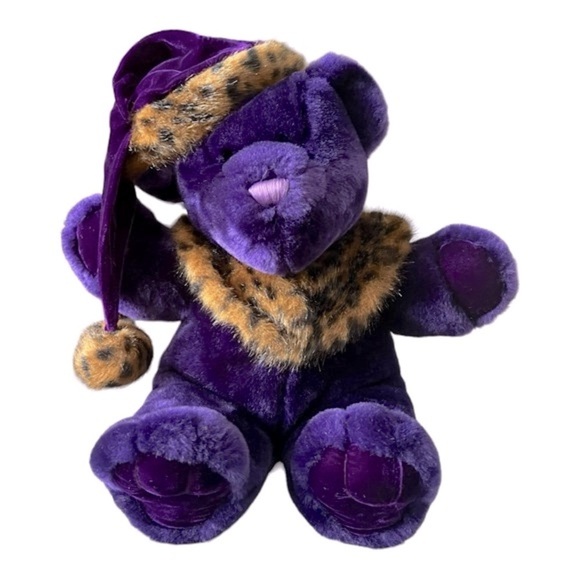 Dan Dee Collectors‎ Choice Bear Hat Cheetah Trim Stuffed Animal Toy Purple 13” - Picture 1 of 5